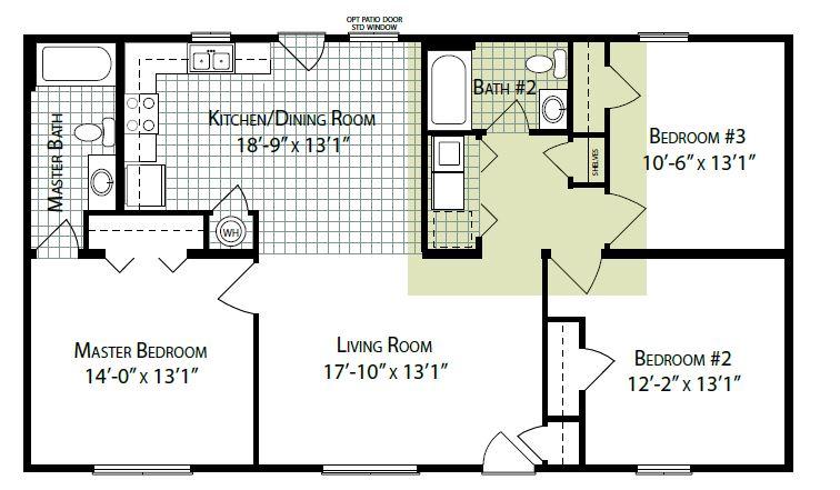 Vision Ranch 1326 Square Foot Ranch Floor Plan